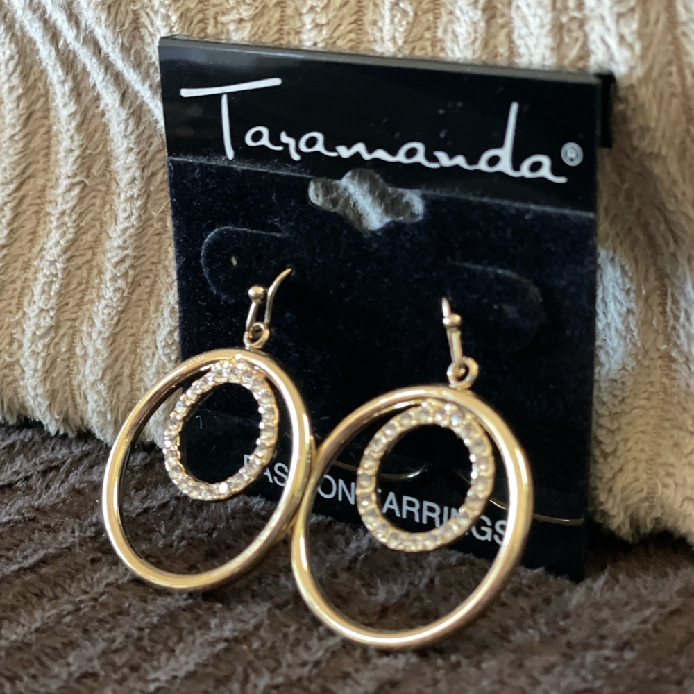 Gold and Sparkly Dangle Hoop Earrings — Taramanda - Picture 5 of 11
